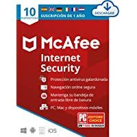 McAfee Internet Security 2021- 10 Dispositivos- 1 Año- Software Antivirus- Manager de Contraseñas- Seguridad Móvil- PC…